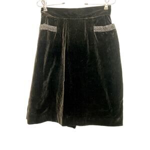 Vintage 50s Womens Black Velvet A-Line Skirt Braid Detail Size Small
